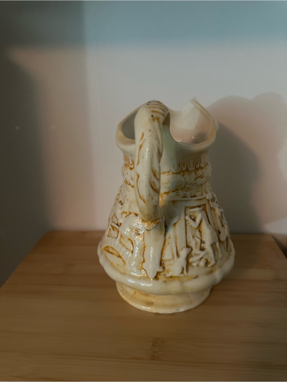 Antique-Style Cream Ceramic Pitcher - Picture 2 of 4